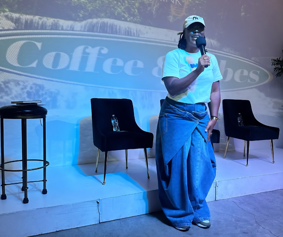 A participant presenting to a small audience
